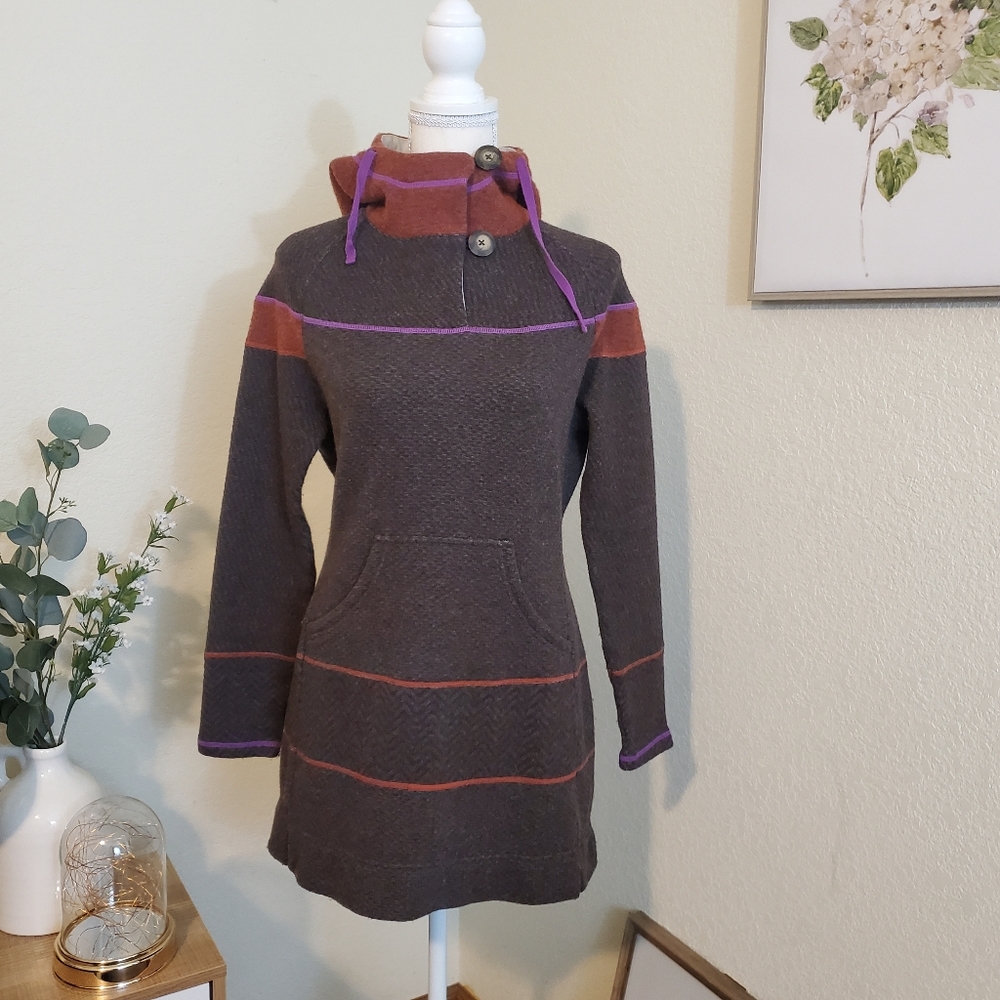 Prana Tunic Sweater with Pink & Brown Trim